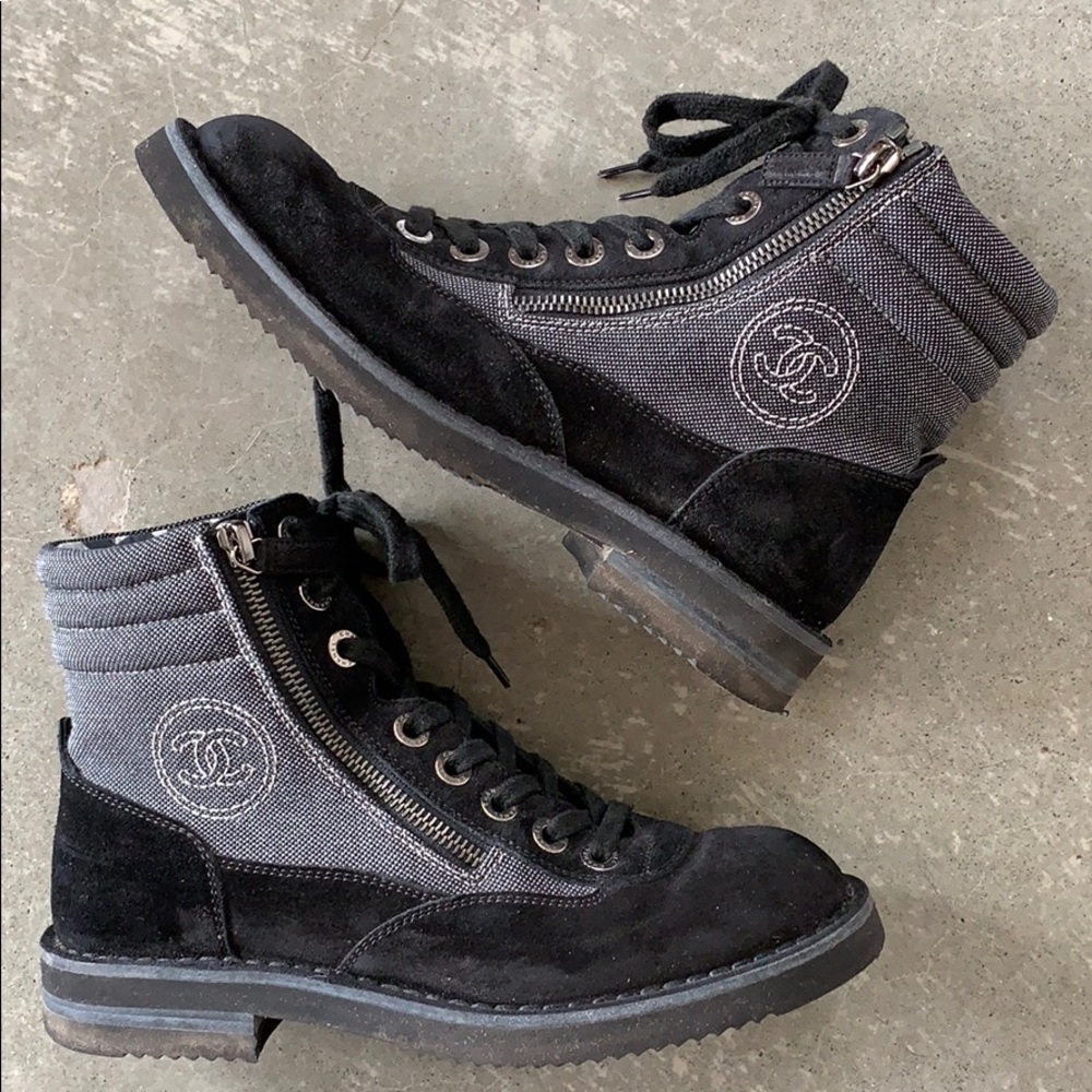 COPY - Chanel Black Grey Combat Boots 15C sz 37